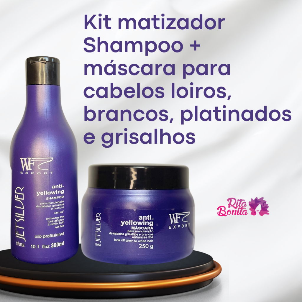 Kit Shampoo e Creme Máscara para Cabelos Brancos,Loiros, Grisalhos e Platinados WF Jet Silver 550ml