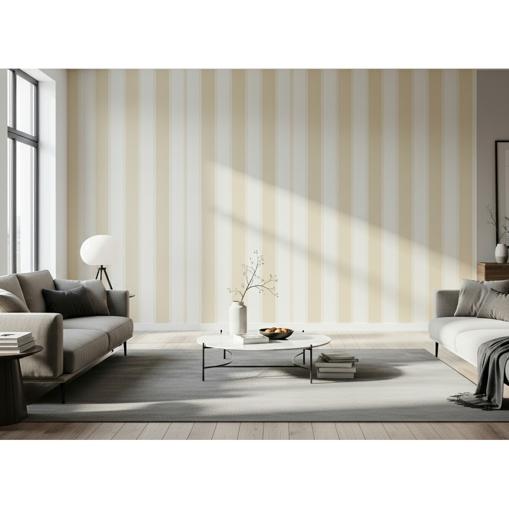 Papel de Parede Alto Relevo - Branco e Creme Listras Importado - Rolo 10m x 53cm Vinílico Preço Atacado
