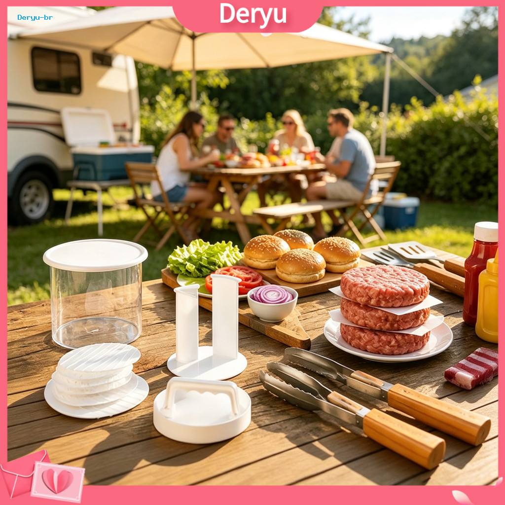 Outdoor Bbq Patty Maker Burger Press Non-stick Hamburger with Storage Container Separator Sheets – Round Mold for Kitc