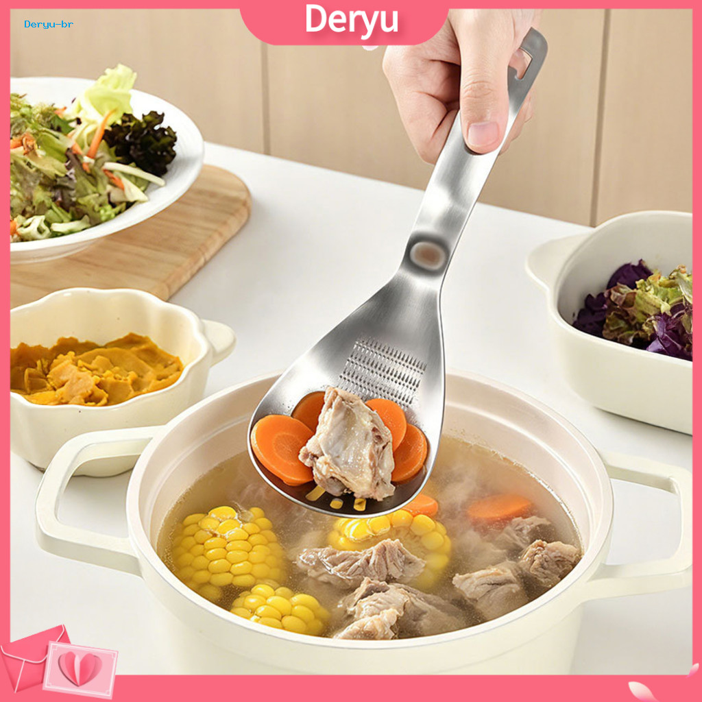Stainless Steel Kitchen Gadget Garlic Ginger Grinder Spoon 5-in-1 Grater Multi-function Tool with Egg Separator Strainer