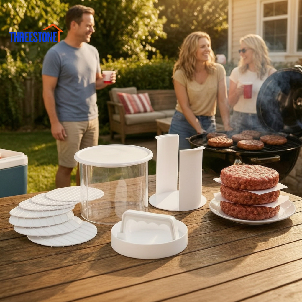 Non Stick Meat Press Tool Hamburger Patty Mold Non-stick Maker with Storage Container Separator Sheets – Round Burger