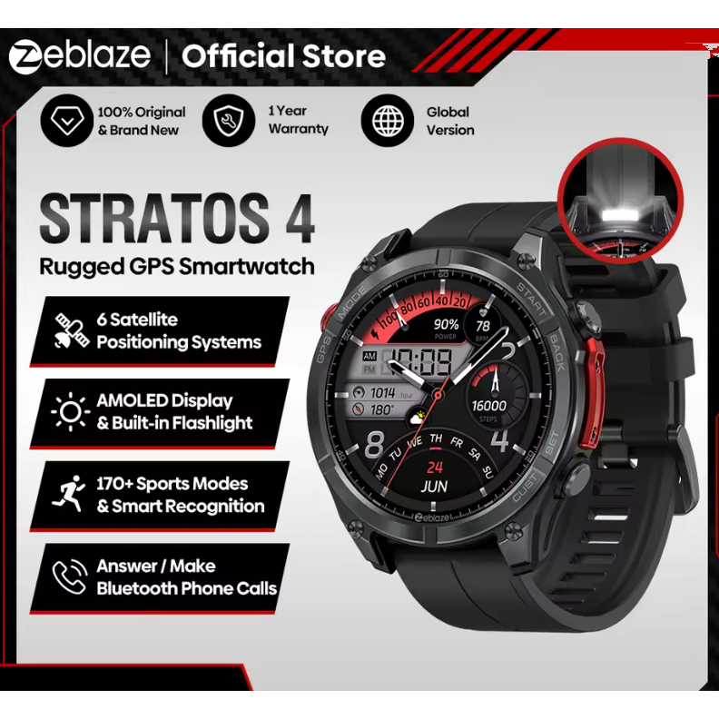 Zeblaze Stratos 4 GPS Smart Watch 1.43'' AMOLED Display Built-in Lanterna Bússola