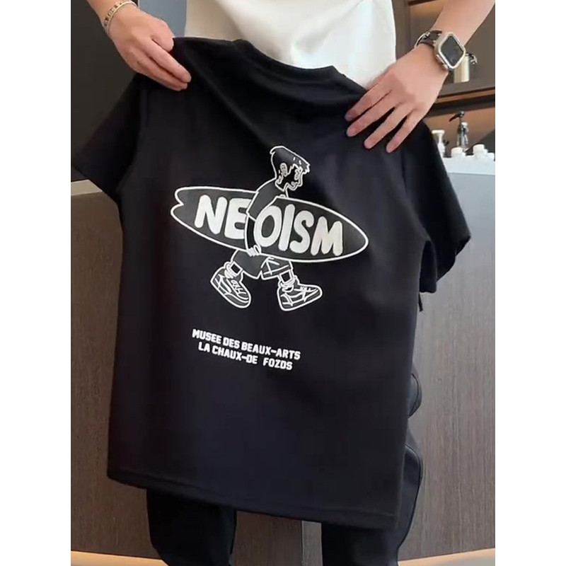 American Light Luxury Trendy Street Wear Top Cartoon Boy Character Print Moda Casual All-Match Slim-fit Camiseta de mang