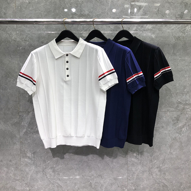 NXKJ thombrowne Short-sleeved summer men's clothing, light luxury, versatile, slim fit, double-sleeve woven vertical str