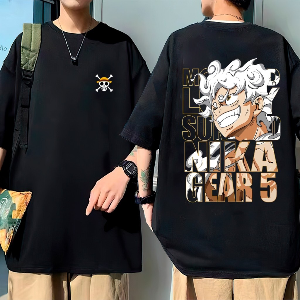 Camiseta Oversized Anime Luffy Gear 5 Top Lançamento One Piece Unissex 100% Algodão