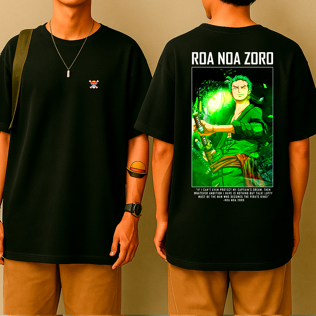 Camiseta Oversized Zoro Verde – One Piece Elemental | Estilo Otaku Streetwear