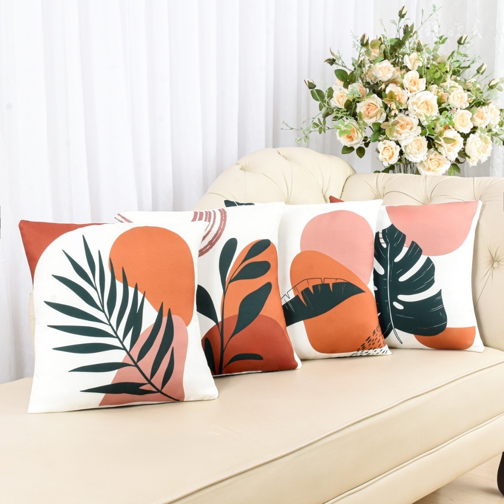 Kit com 4 Capas de Almofada Decorativas Modern Print 45x45 - Folhagem Natural