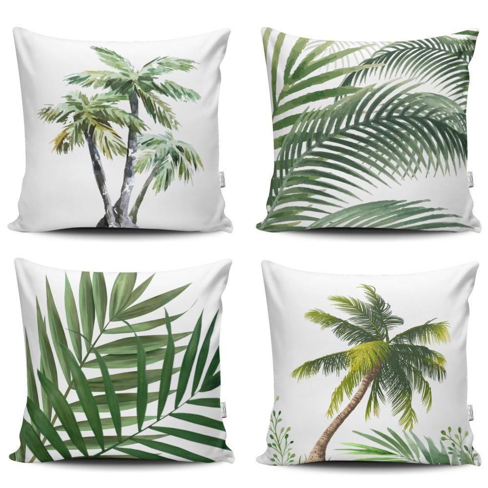 Kit com 4 Capas de Almofada Decorativas Modern Print 45x45 - Folhagem Verde
