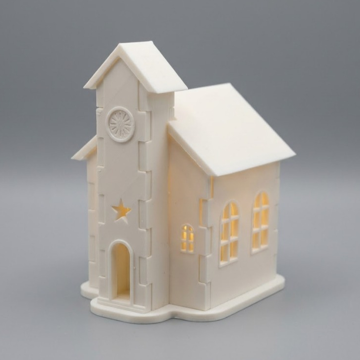 Casinha Igrejinha de Natal 3D Encaixável + Luz de LED Decoração Estilo Model Kit / DIY