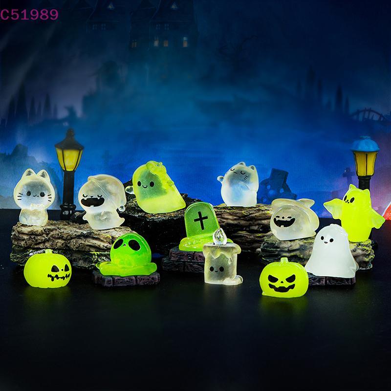 [kaan] Desenhos Animados Noctilucent Halloween Abóbora Fantasma Pequenos Ornamentos Criativos Artesanato Em Resina Model