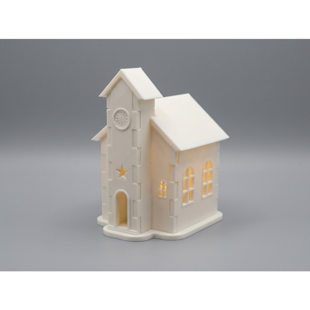 Casinha Igrejinha de Natal 3D Encaixável + Luz de LED Decoração Estilo Model Kit / DIY