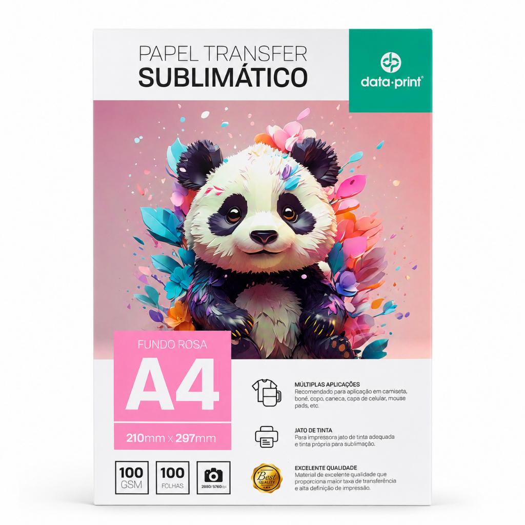 Papel Transfer Sublimático Data Print A4 100g 100 Folhas Fundo Rosa para Jato de Tinta