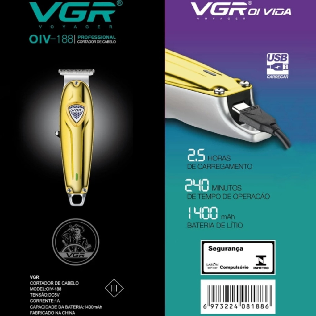 VGR Professional Hair Trimmer Metal Hair Clipper Mini Cordless Hair Cut Máquina Elétrica Recarregável V-188