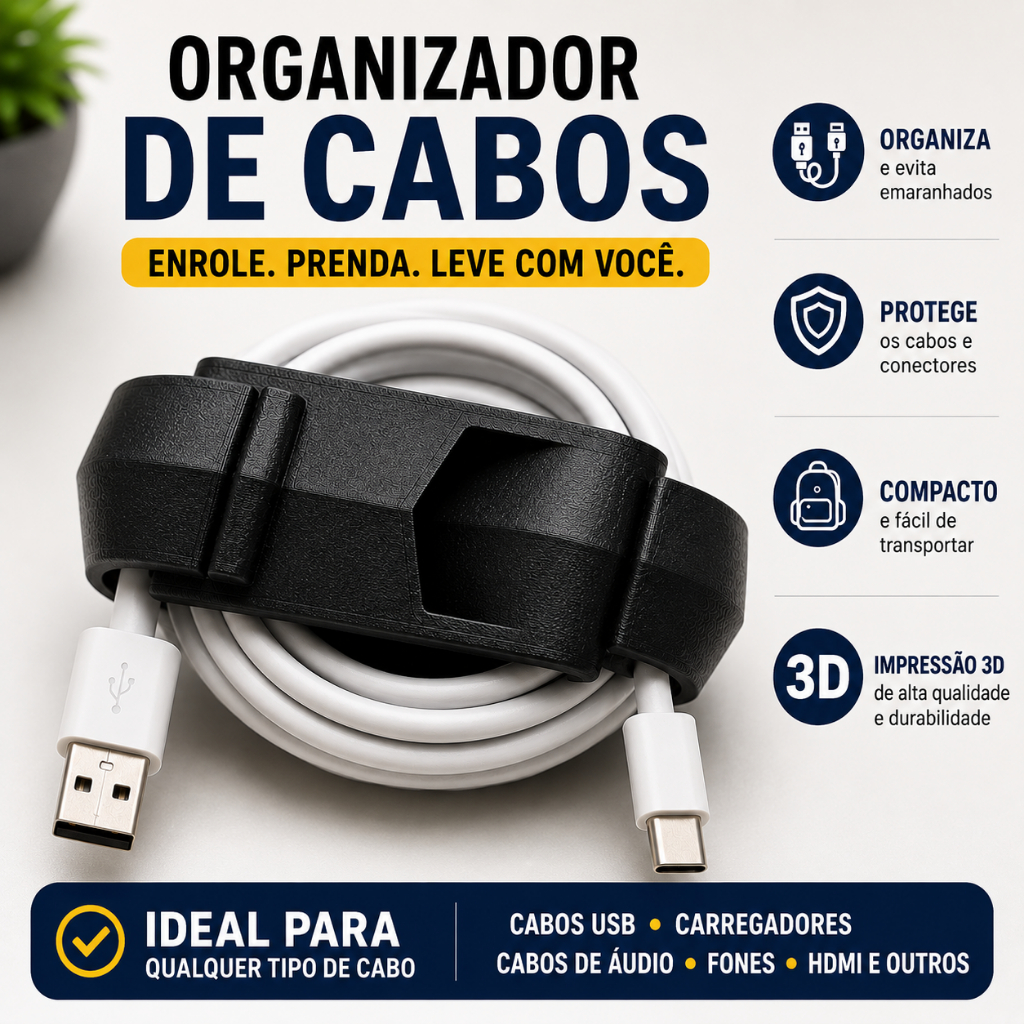Organizador de Cabos para Mesa 3D | Cable Organizer | Prendedor de Fios