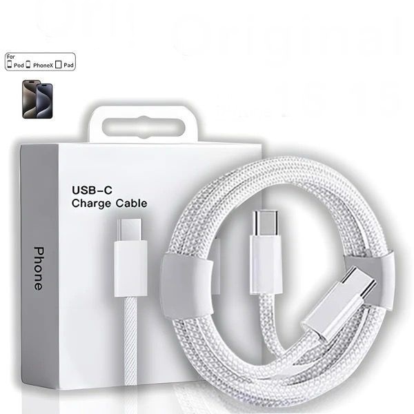 Cabo de Carregamento Trançado Rápido 240W Tipo-C para Phone 15/16 Pro Max And Outros Smartphones Velocidade Máxima USB-C
