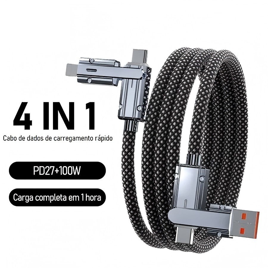 Cabo USB Type-C 4 em 1 240W, para Carregamento Eficiente, 1m, Compatível com iPhone 16 Pro Max/15, iPad, Xiaomi, Samsung