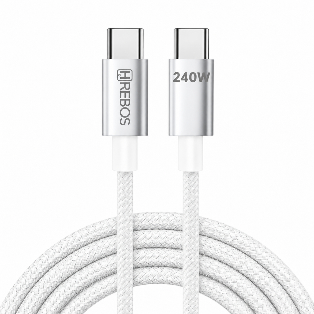 Cabo USB-C Para USB-C 240W Hrebos 2 Metros Turbo Original P/ iPhone 15 16 Pro Max Samsung S24 Ultra MacBook Reforçado