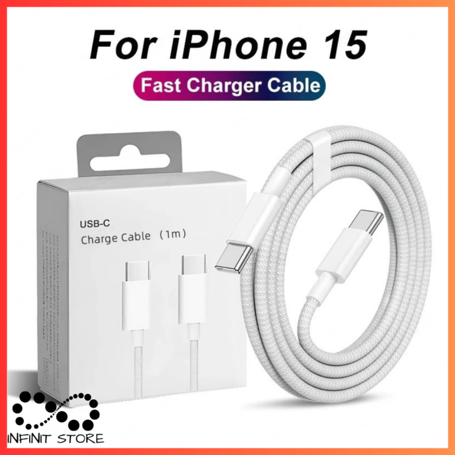 Cabo Carregador 60W/240W USB C + C 1 Metro Para Iphone 15 16 17 PRO MAX