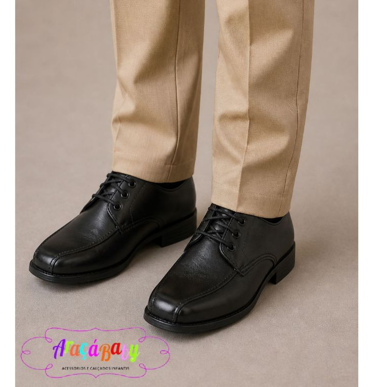 Sapato Social Infantil Preto Fosco Clássico Elegante Confortável  Festa Batizado Menino