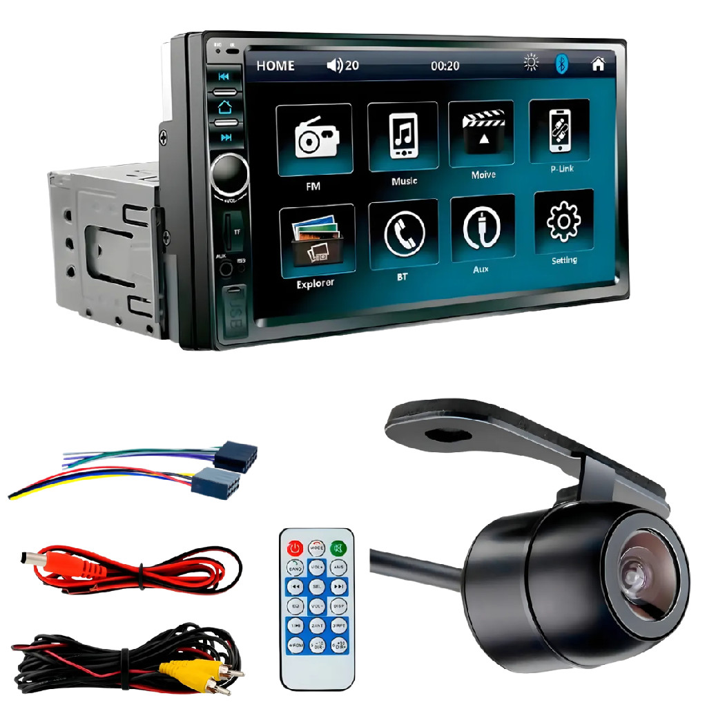 Muldimidia 7pol 1 Din E 2 Din + Câmera De Ré 120° H-tech