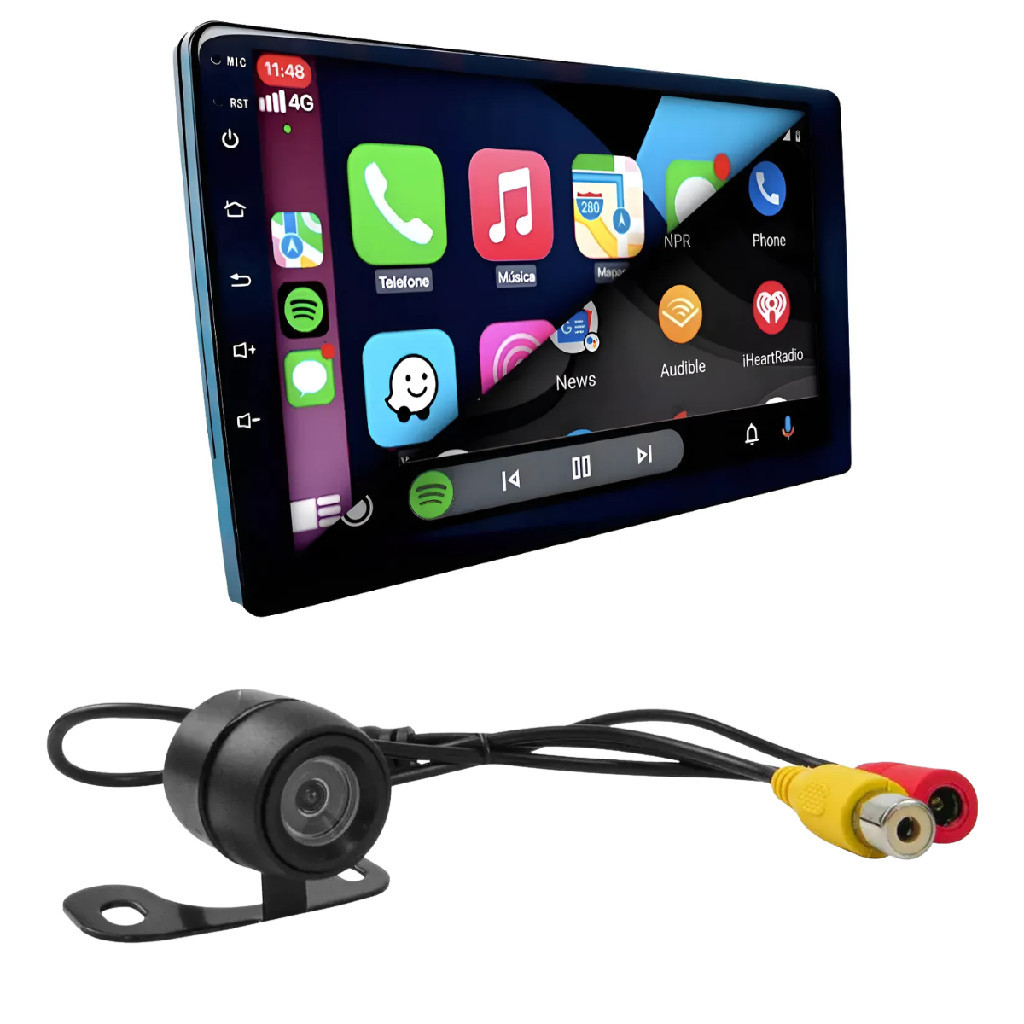 Multimidia Mp5 9pol Vidro 1din + Câmera De Ré 120 H-tech