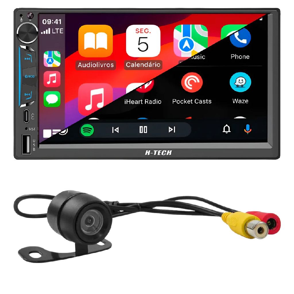 Multimídia 2 Din 7 Pol Carplay + Câmera De Ré 120° H-tech