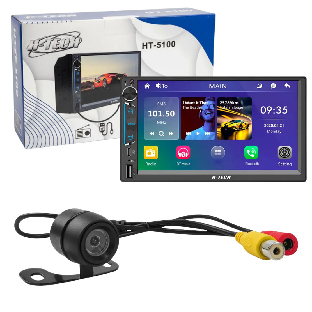Multimídia 2din 7pol Bt/usb/sd/aux + Câmera De Ré 120° Htech