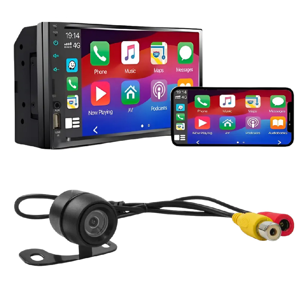 Multimidia Mp5 7pol 2din Carplay + Câmera De Ré 120° H-tech