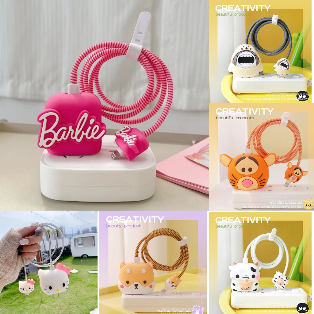Conjunto De 4 Peças Protetor De Cabo De Cartoon Fofo18w/20W Para iPhone/iPad Carregador De Proteção Acessórios Telefônic