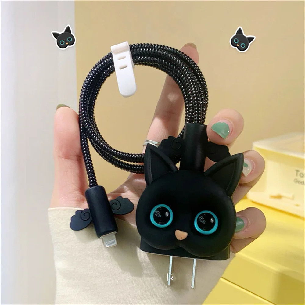 Kitty Protetor De Cabo Organizador De Linha De Dados Gerenciamento De Carregamento De Bobinador Seguro Para IPhone IPad 18/20W Proteção Do Carregador De Cartoon