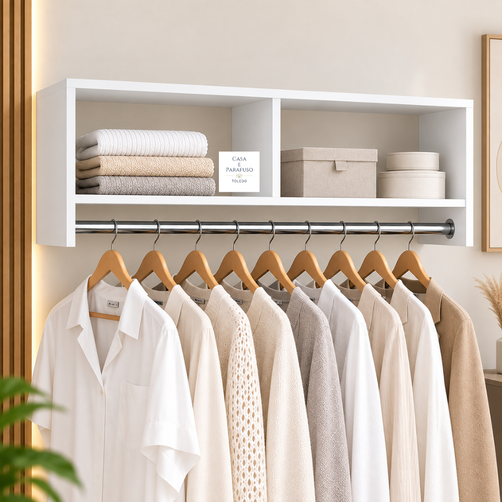 Kit 4 Cabideiros de Parede com Nicho 100cm Guarda Roupa Closet Organizador-64