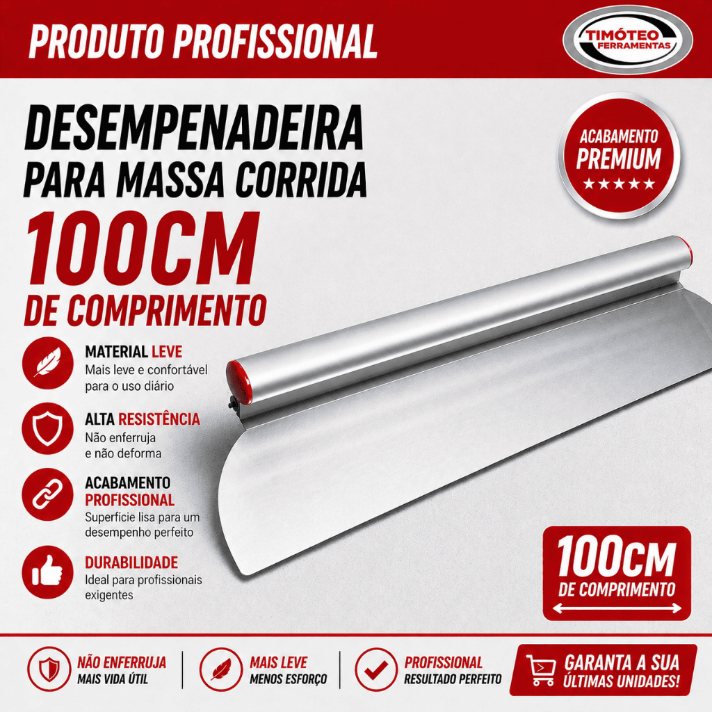 DESEMPENADEIRA 100CM CABO DE ALUMINIO PARA MASSA CORRIDA