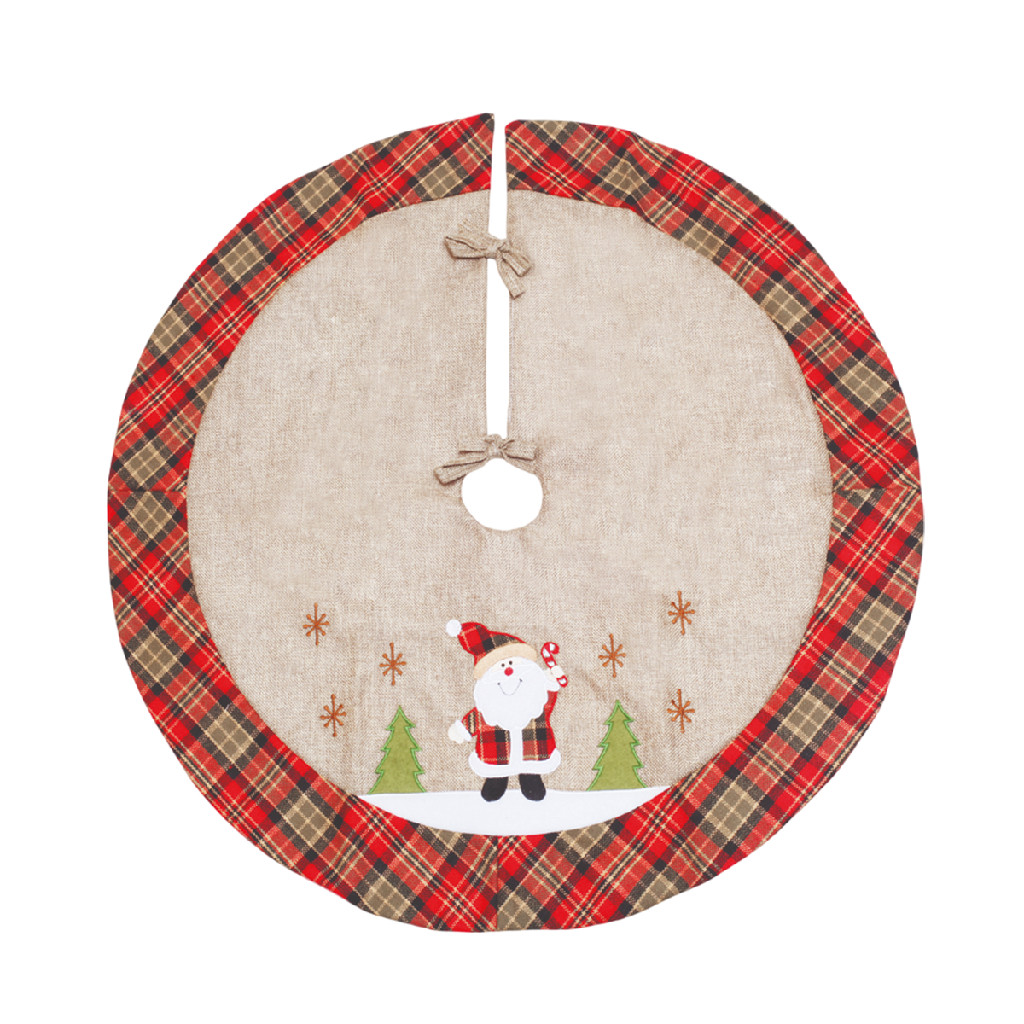Saia Base Para Árvore Natal Xadrez Com Papai Noel Vermelha Verde 100cm