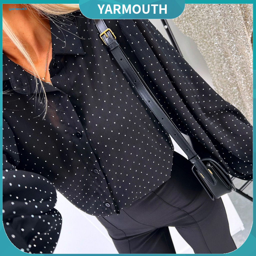 Women Shirt Soft Top Women’s Casual Lantern Sleeve Loose Fit Long Lapel Blouse Single Breasted Tops for Wear and Offic