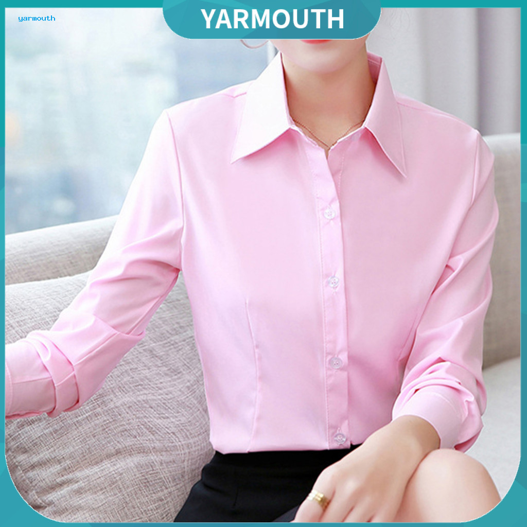 Slim Fit Blouse Women Solid Color Women’s Long Sleeve Lapel Shirt Single Breasted Formal Work Versatile Office Top for