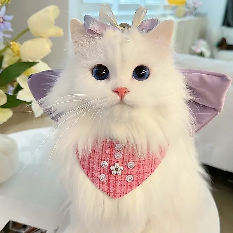 Babador Para Animais De Estimação , Gatos E Cães , Luxuoso , Pérola , Triangular , Ajustável , Elegante , Tweed , Saliva