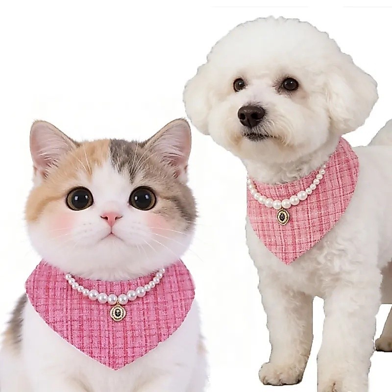 1Pc Pet Bonito Babador Gatos E Cães Elegante Requintado Pérola Triangular Cachecol Tweed S