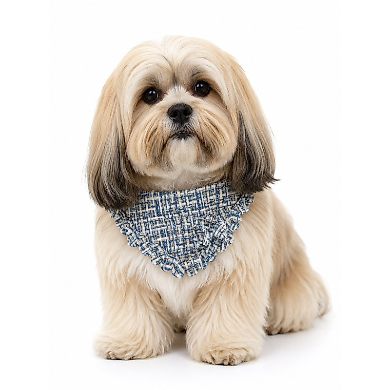 Bandana Pet Luxo Tweed Azul com Babados para Cachorro e Gato | Ajustável