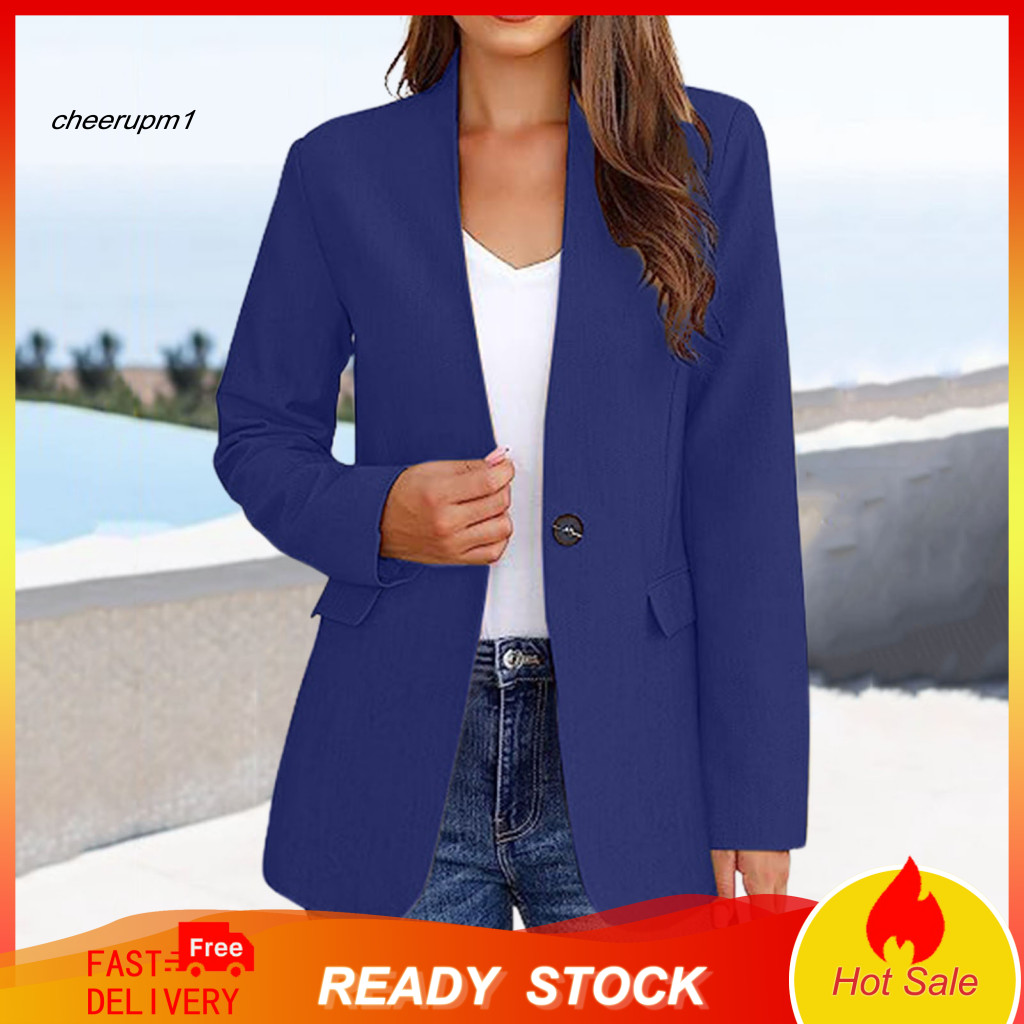 Women Solid Color Blazer Women’s Autumn Winter Jacket V-neck Slim Fit Long Sleeve Business Office Suit Coat for Female