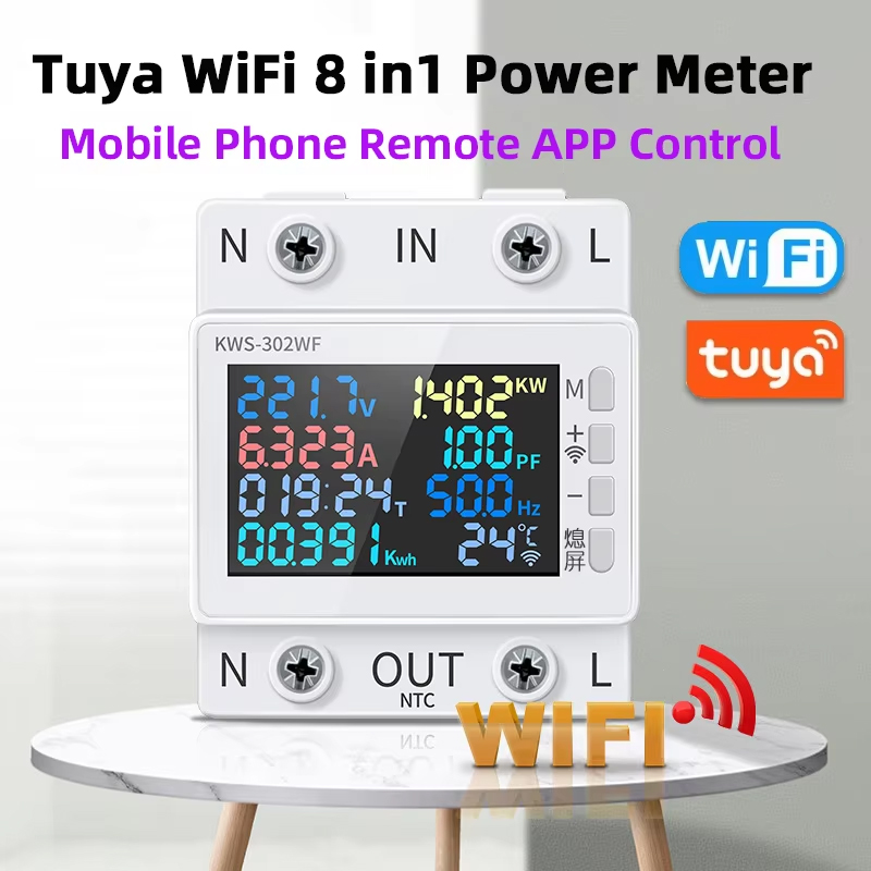 Tuya WiFi Medidor De Energia Inteligente 8-Em-1 170-270V 63A Tensão E Corrente Controle APP Vida 2P AC Voltímetro