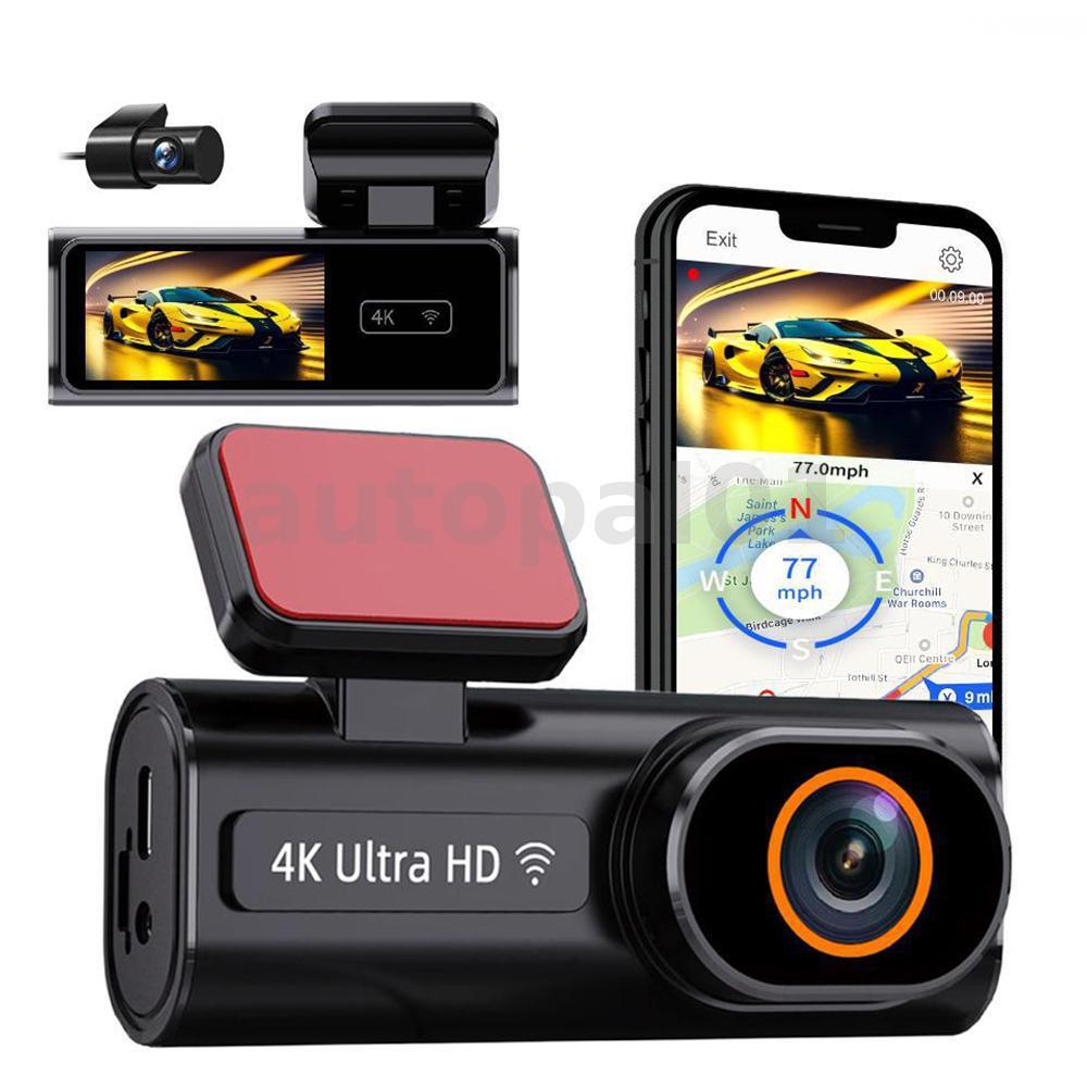 4K Ultra HD Dual Channel Dash Cam 1080P Lente Traseira GPS WiFi WDR Visão Noturna G-Sensor Gravação Em Loop 170 ° Gravad