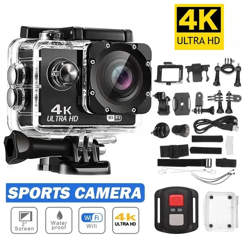 Câmera Esportiva 4K Ultra HD Wi-Fi à Prova d’Água 30 m | Action Cam Pro com Lente 170° e Acessórios