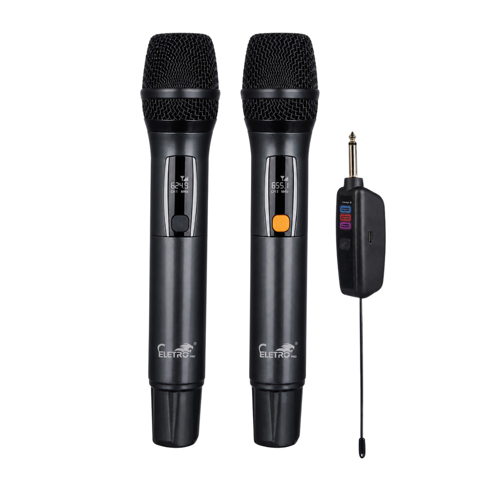 Kit 02 Microfones Sem Fio P10 Wireless Karaokê Profissional EL-5021