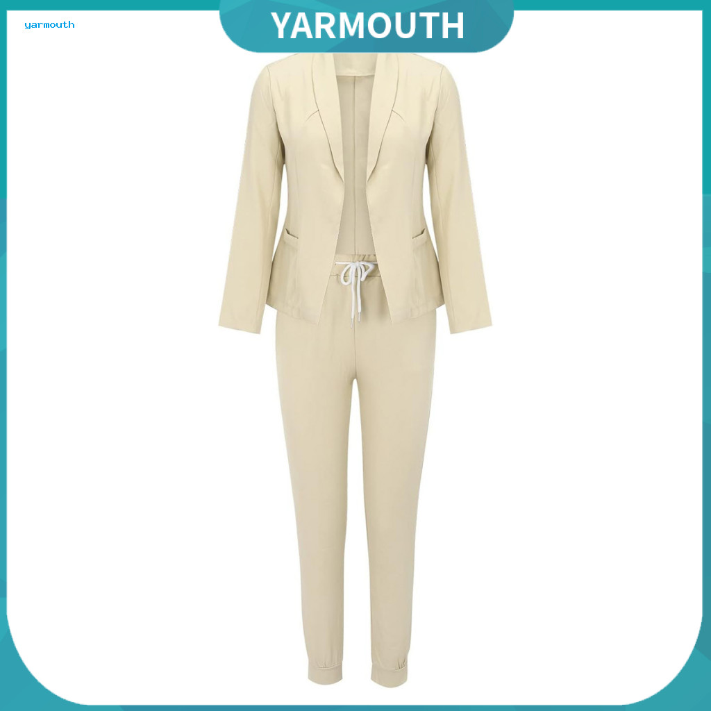 Two-piece Suit Office Lady Commuter Style 2 Pcs Women Formal Set – Slim Fit Lapel Cardigan Elastic Waist Pencil Pants