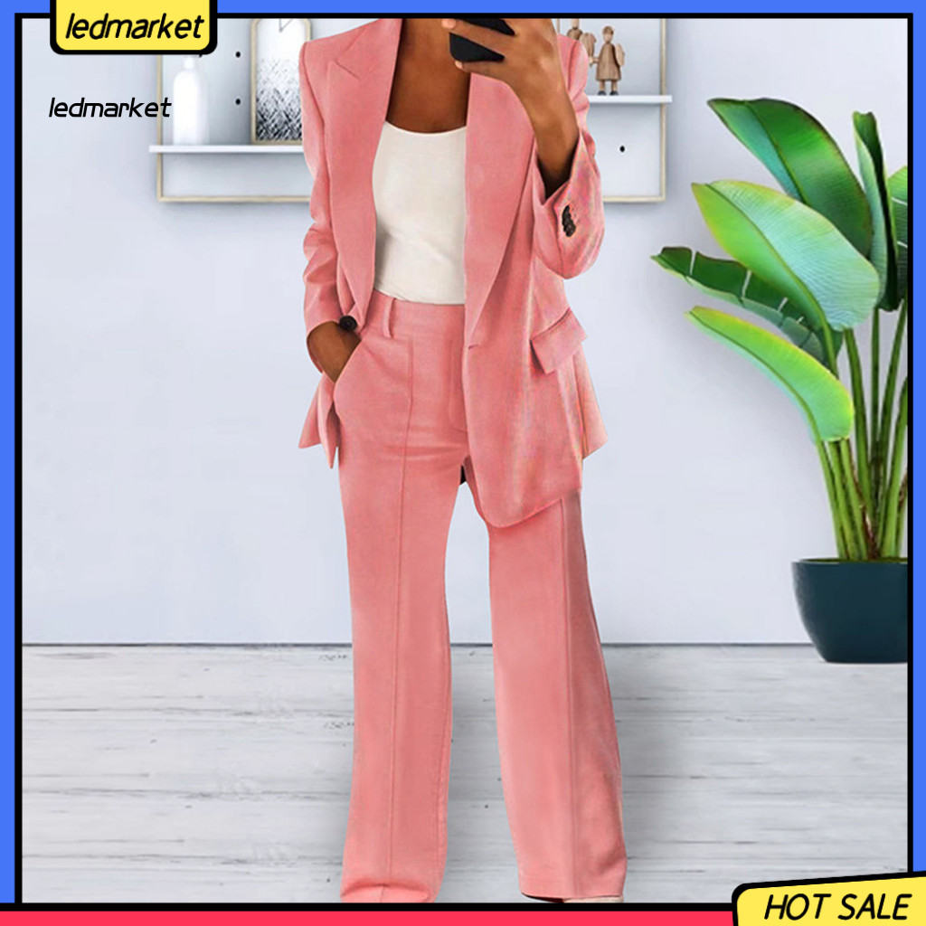 Comfortable Summer Suit for Women Polyester Two-piece Set Women’s Formal Pants – One Button Blazer Long Sleeve Trous