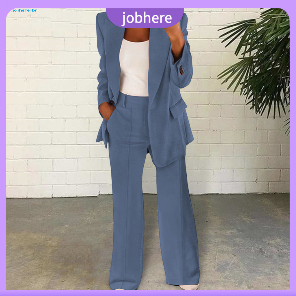 Women Polyester Two-piece Set Stylish Autumn Clothing Women’s Formal Pants Suit – One Button Blazer Long Sleeve Trou