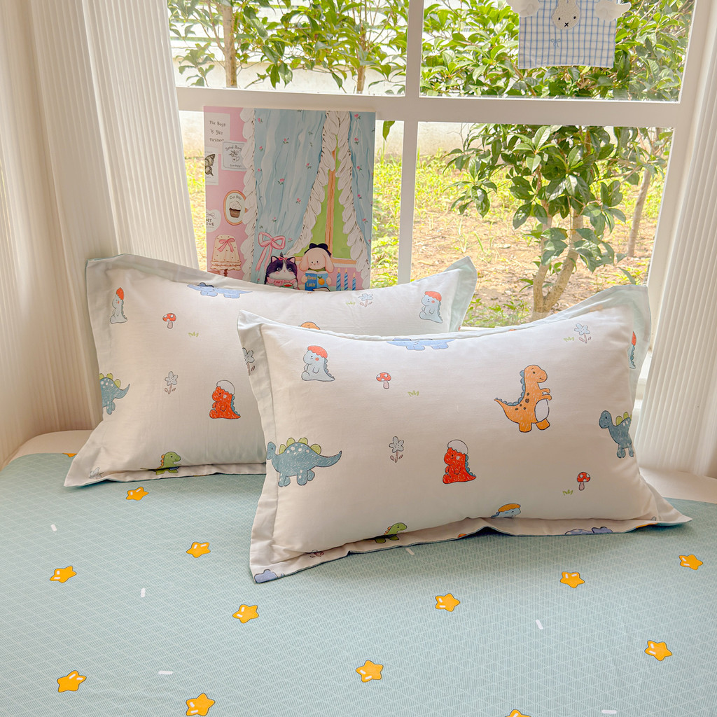 2 PCS 100 % Algodão Cartoon Dinosaur Print Fronha Para Crianças
