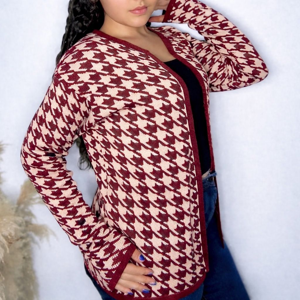 Casaco Mily feminino Tricot de Frio Aberto Estilo Blayzer Jacquard Manga Longa Moda Inverno 26