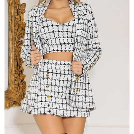 CONJUNTO SOCIAL 3 PEÇAS FEMININA COM BLAZER MANGA LONGA