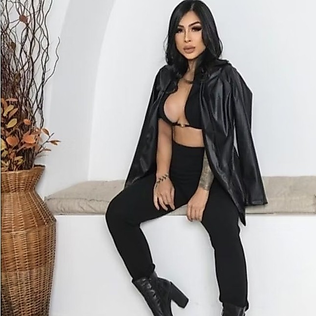 Blazer feminino couro ecológico fake Manga Longa